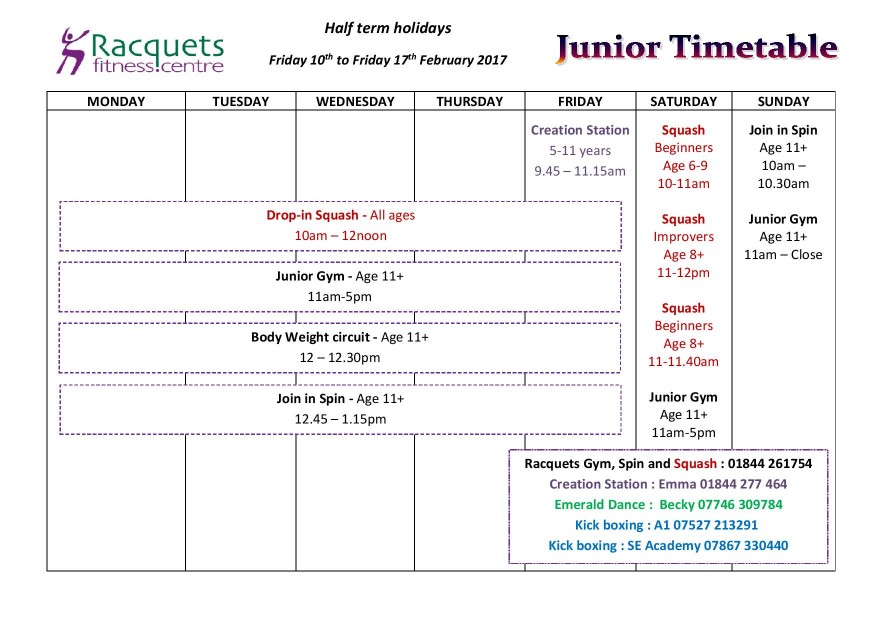 Junior Timetable - holiday